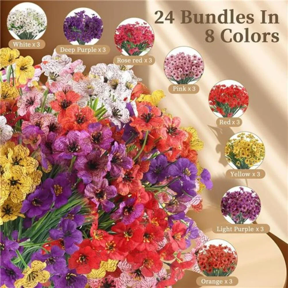 Artificial Flowers Outdoor Indoor UV Resistant Bulk Bundle Garden Porch Decor
